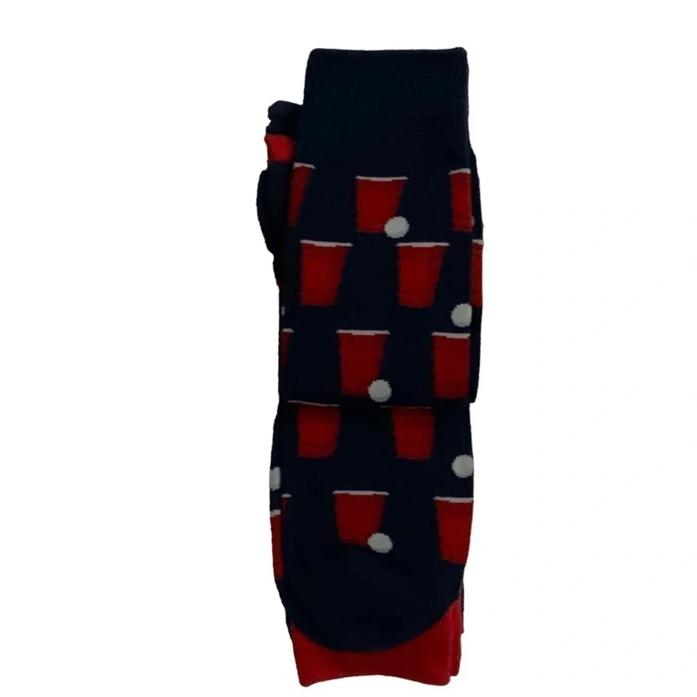 Hot Sox Beer Pong Socks 3 Pair Men’s Gift Pack Navy Red Polka Dot Size 10-13
